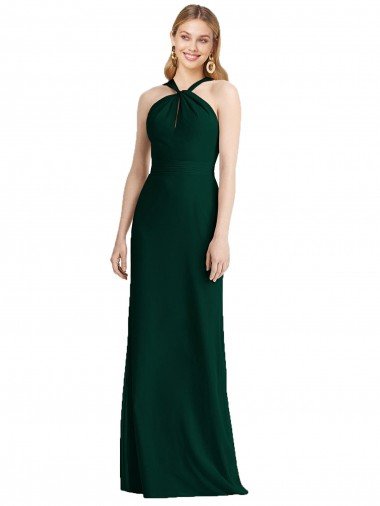 Affordable Sleek Full-Length Twist Halter Chiffon Bridesmaid Dress UK