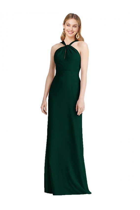 Affordable Sleek Full-Length Twist Halter Chiffon Bridesmaid Dress UK