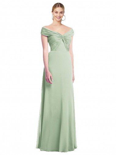 Affordable Draped Off the Shoulder Lux Chiffon Bridesmaid Dress UK