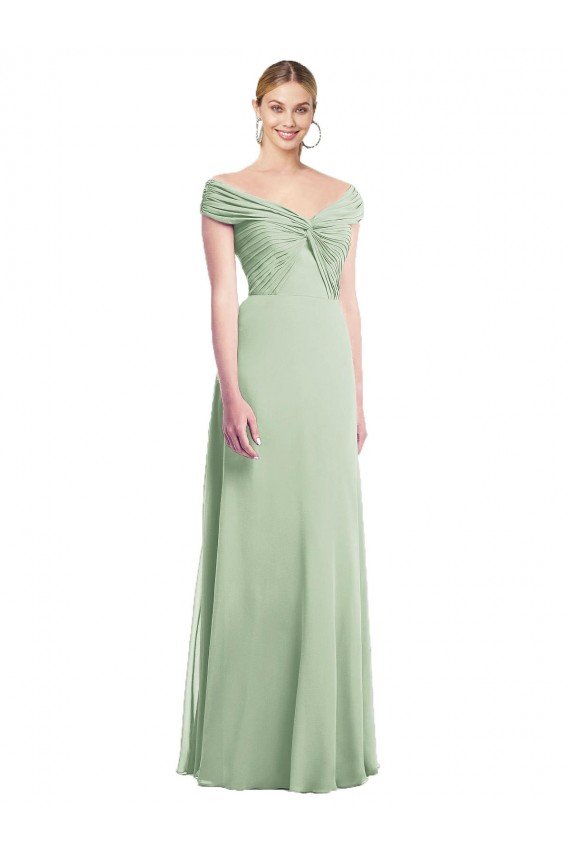 Affordable Draped Off the Shoulder Lux Chiffon Bridesmaid Dress UK