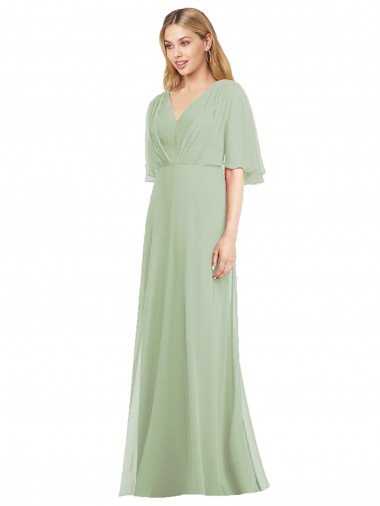 Affordable Full Length Lux Chiffon Flutter Sleeves Bridesmaid Dress UK