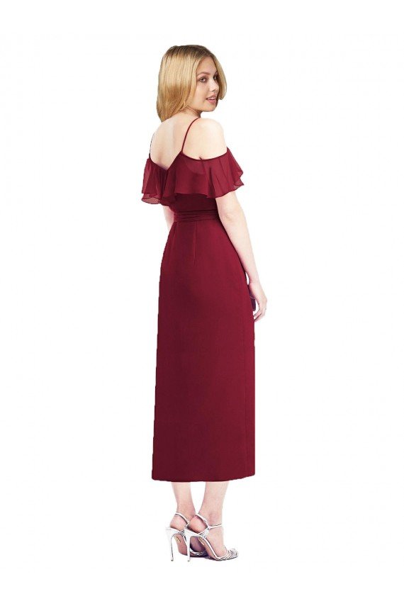 Affordable Cocktail Wrap Chiffon Bridesmaid Dress with Fluttering Ruffles UK