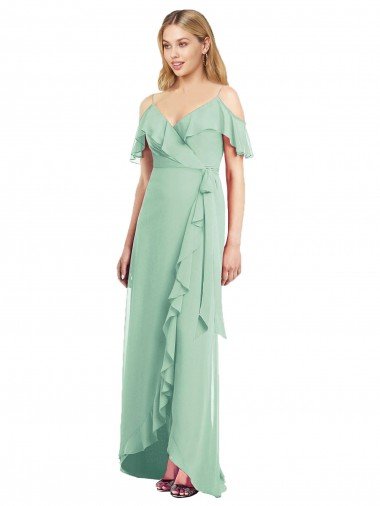 Affordable High Low Off the Shoulder Wrap Chiffon Bridesmaid Dress  UK