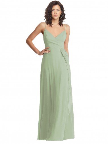 Affordable V-Neck Low Back Maxi Formal Wrap Chiffon Bridesmaid Dress UK