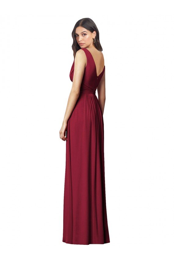 Affordable Draped V-Neck Shirred Chiffon Maxi Bridesmaid Dress UK