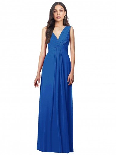 Affordable Draped V-Neck Shirred Chiffon Maxi Bridesmaid Dress UK