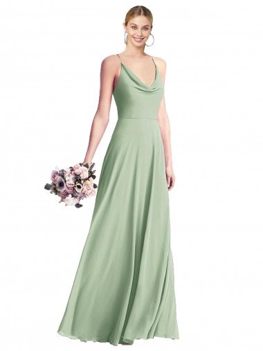 Affordable Cowl Neck Criss Cross Back Chiffon Maxi Bridesmaid Dress UK