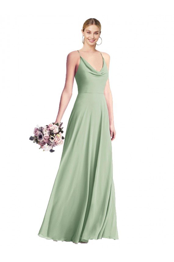 Affordable Cowl Neck Criss Cross Back Chiffon Maxi Bridesmaid Dress UK