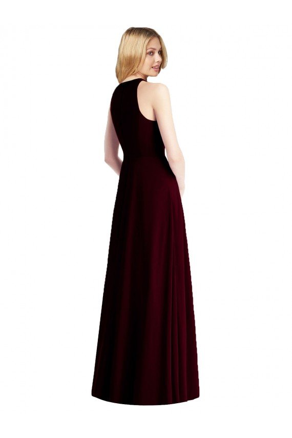 Affordable Sleeveless Halter Chiffon Maxi Bridesmaid Dress UK