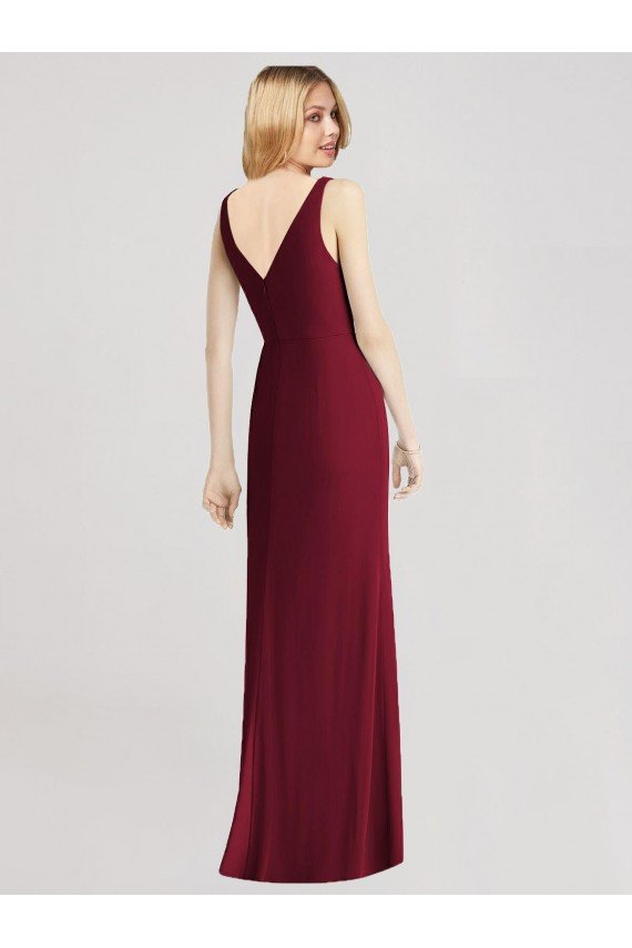 Affordable Sleeveless V-Back Long Trumpet Chiffon Bridesmaid Dress UK