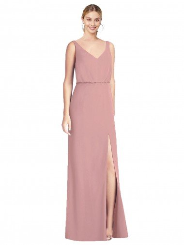 Affordable Blouson Bodice Chiffon Bridesmaid Dress with Front Slit UK