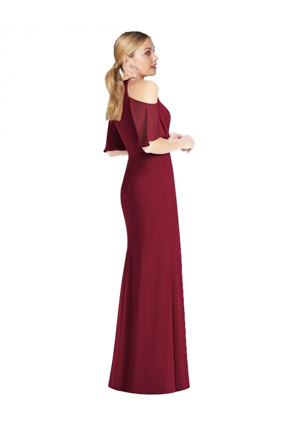 Affordable Ruffle Cold-Shoulder Mermaid Chiffon Maxi Bridesmaid Dress UK