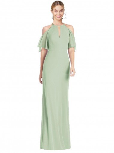 Affordable Ruffle Cold-Shoulder Mermaid Chiffon Maxi Bridesmaid Dress UK