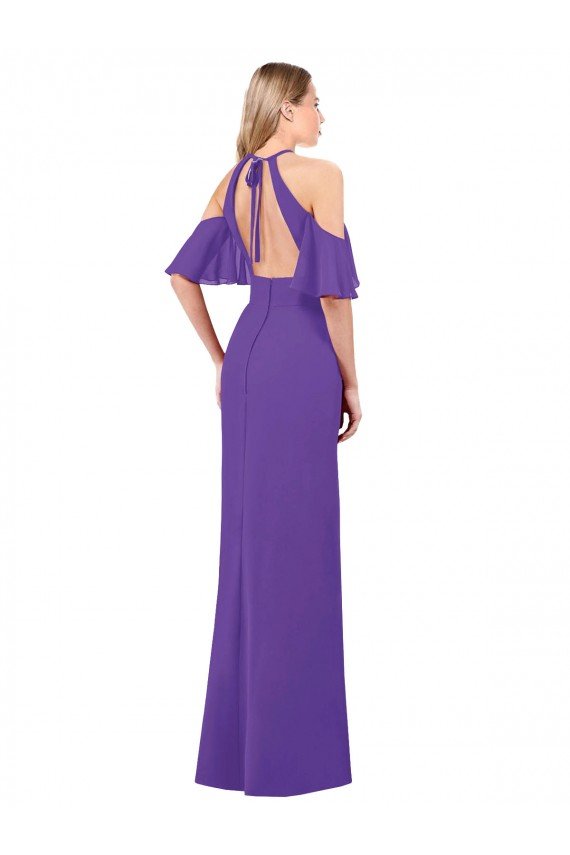 Affordable Slim A-Line Chiffon Bridesmaid Dress with Off The Shoulder Ruffle Sleeves UK