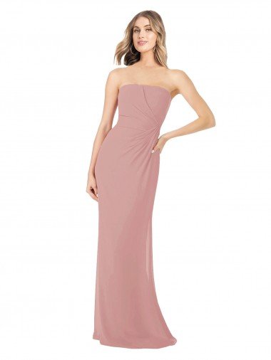 Affordable Draped Strapless Sheath Long Chiffon Bridesmaid Dress UK