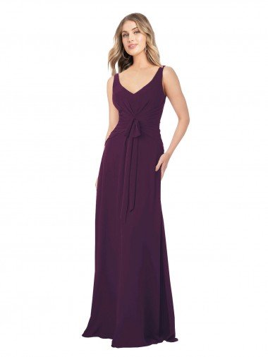 Affordable Long Chiffon Bridesmaid Dress with Front Bow UK