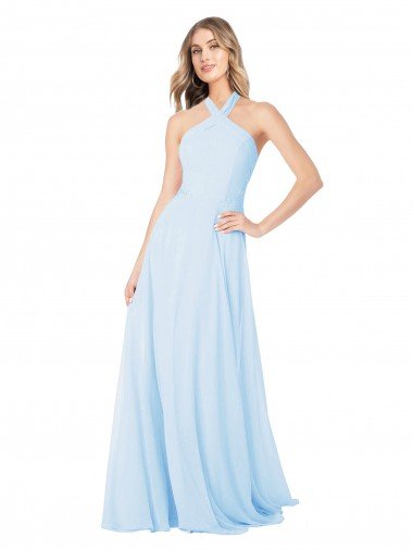 Affordable Criss Cross High Neck Halter Chiffon Bridesmaid Dress UK