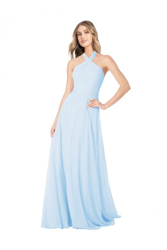 Affordable Criss Cross High Neck Halter Chiffon Bridesmaid Dress UK