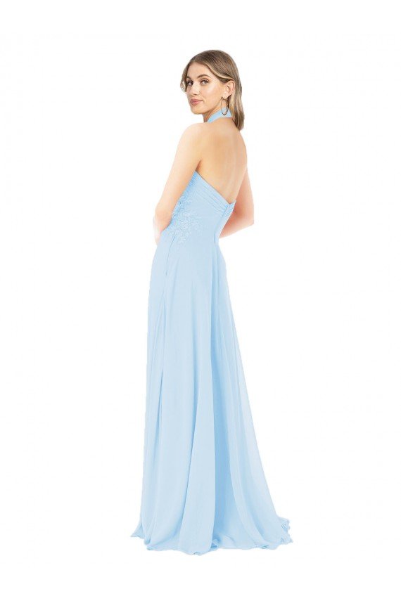 Affordable Criss Cross High Neck Halter Chiffon Bridesmaid Dress UK