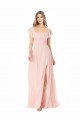 Affordable Flutter Cap Sleeves Square Neck Ruffle Chiffon Bridesmaid Dress UK