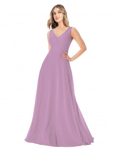 Affordable Simple Chiffon V-Neck Bridesmaid Dress with Draped V-Back UK