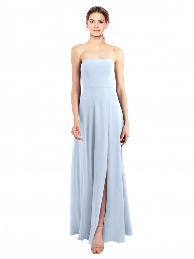 Affordable Fitted Strapless Full Length Chiffon Bridesmaid Dress with Front Slit UK