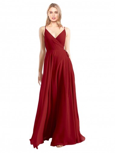 Affordable A-Line Spaghetti Straps V-Neckline Chiffon Bridesmaid Dress Open Back UK