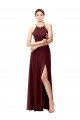 Affordable Slim Long High Halter Neck Chiffon Bridesmaid Dress with High Side Slit UK