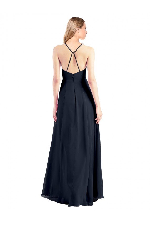 Affordable Plunging V-Neckline Halter Chiffon Wrap Bridesmaid Dress / Prom Dress with High Slit UK