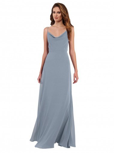 Affordable Long Full Length Draped Cowl Neck V-Back Slip Chiffon Bridesmaid Dress UK