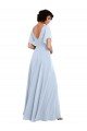 Affordable Split Flutter Sleeves V-Neck Chiffon Bridesmaid Dress with Open V-Back UK