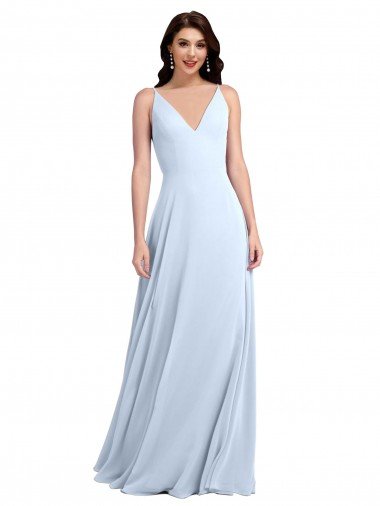 Affordable Long Floor Length V-Neck Chiffon Bridesmaid Dress with Keyhole Back UK