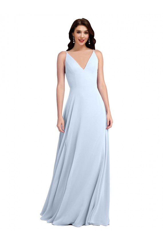 Affordable Long Floor Length V-Neck Chiffon Bridesmaid Dress with Keyhole Back UK