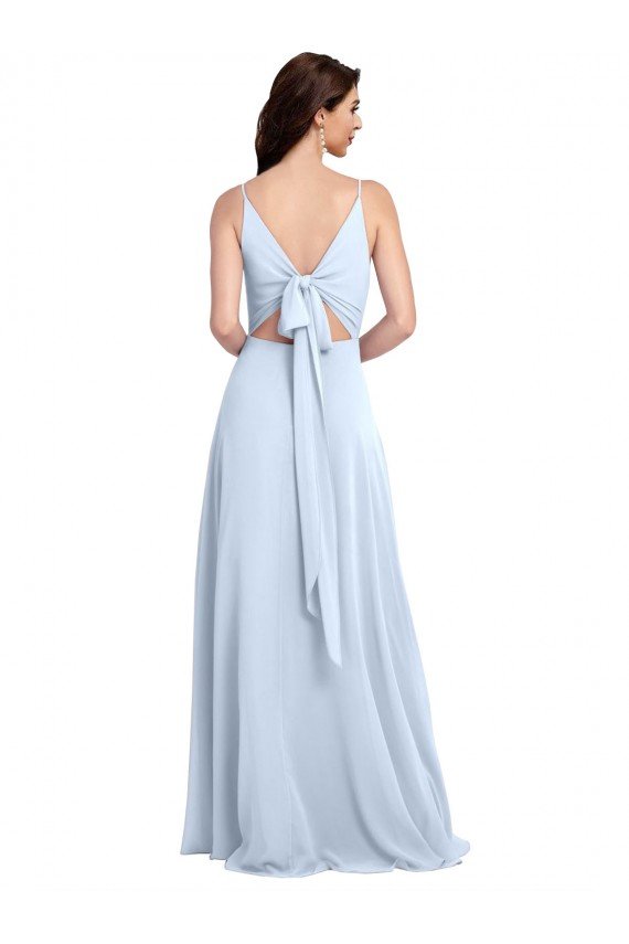 Affordable Long Floor Length V-Neck Chiffon Bridesmaid Dress with Keyhole Back UK