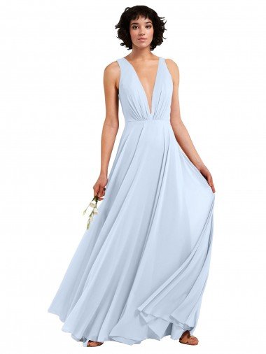 Affordable Daring Plunging V-Neck Long Chiffon Bridesmaid Dress with Pleated Bodice UK