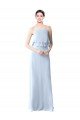 Affordable High Narrow Neck Long Chiffon Bridesmaid Dress with Tiered Ruffles UK