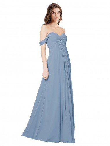 Affordable Empire Waist Off the Shoulder Chiffon Bridesmaid Dress with Sweetheart Bodice UK