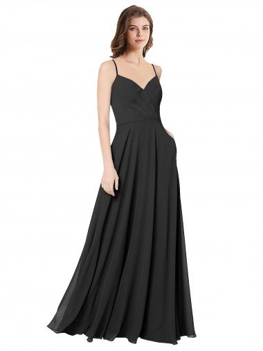 Affordable Cowl Back Spaghetti Straps Long Chiffon Bridesmaid Dress  UK