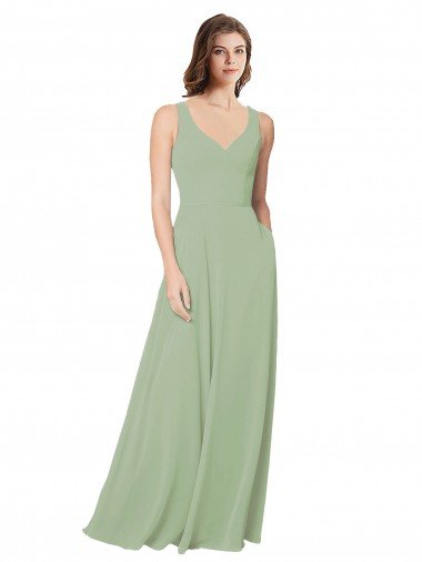 Affordable A-Line Open Back Chiffon Bridesmaid Dress with Pockets UK