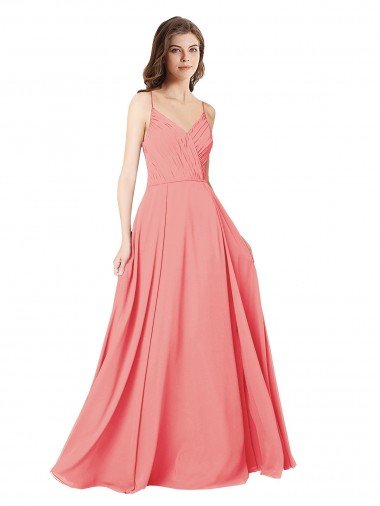 Affordable Crossover Bodice Long Chiffon Bridesmaid Dress with Double Back Straps UK