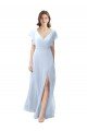 Affordable Flutter Sleeves Long Chiffon Bridesmaid Dress with Daring Open Back and Side Slit UK