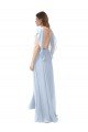 Affordable Flutter Sleeves Long Chiffon Bridesmaid Dress with Daring Open Back and Side Slit UK