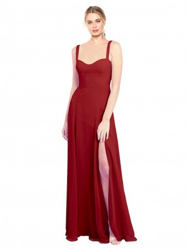 Affordable Sweetheart Neckline Long Chiffon Bridesmaid Dress with Side Slit and Wide Straps UK