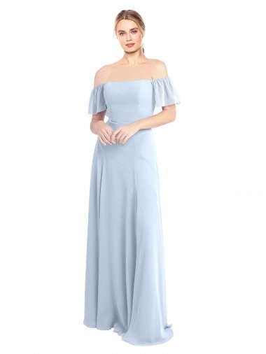 Affordable Off the Shoulder Flutter Sleeves Long Chiffon Bridesmaid Dress UK