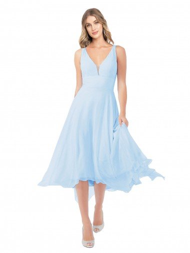 Affordable Chiffon Midi Length Keyhole Back Cocktail Bridesmaid Dress UK