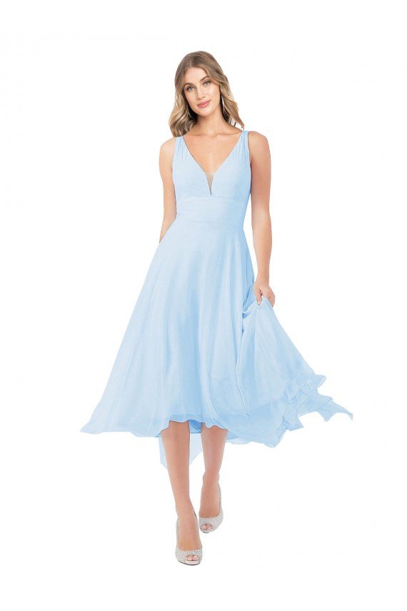 Affordable Chiffon Midi Length Keyhole Back Cocktail Bridesmaid Dress UK