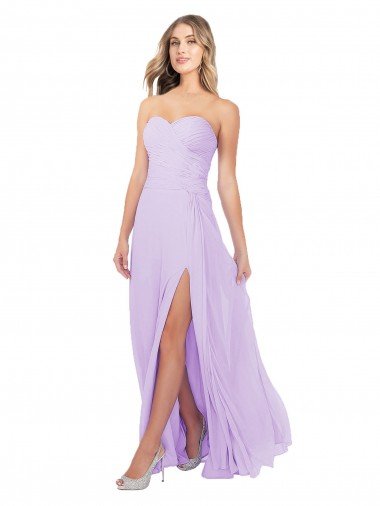 Affordable Draped Sweetheart Chiffon Bridesmaid Dress with High Slit UK