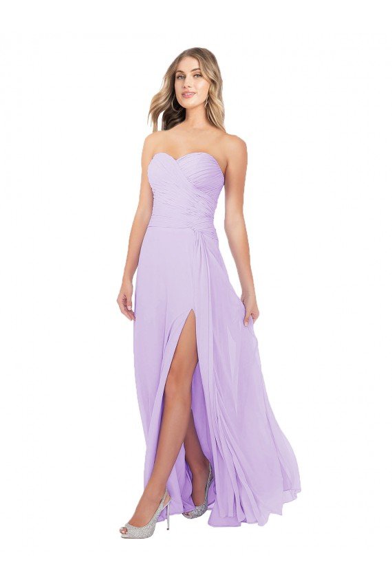 Affordable Draped Sweetheart Chiffon Bridesmaid Dress with High Slit UK