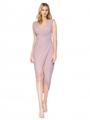 Affordable Cocktail Length High Low Mermaid Chiffon Wrapped Bridesmaid Dress / Formal Prom Dress UK