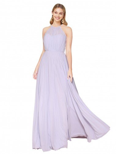 Affordable High Neck Halter Shirred Chiffon Bridesmaid Dress / Formal Prom Dress UK